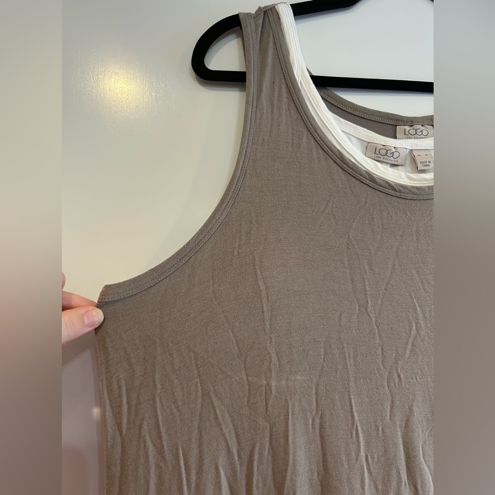 LOGO Lori Goldstein Maxi Sleeveless Asymmetrical Dress Brown Size XL Layered - Picture 4 of 9